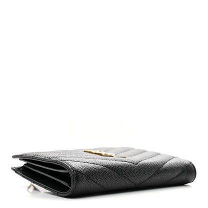 Saint Laurent Grain De Poudre Matelasse Chevron Monogram Zipped Card Case Black 4 of 7
