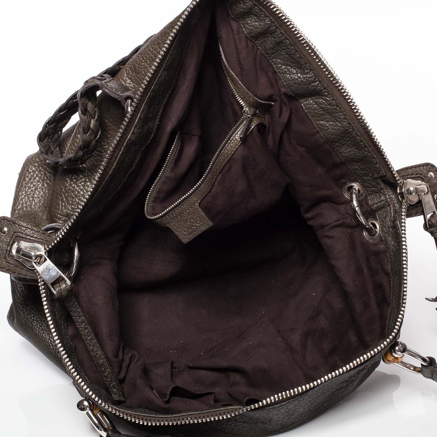 Leather Bamboo Bar Medium Tote Military Green