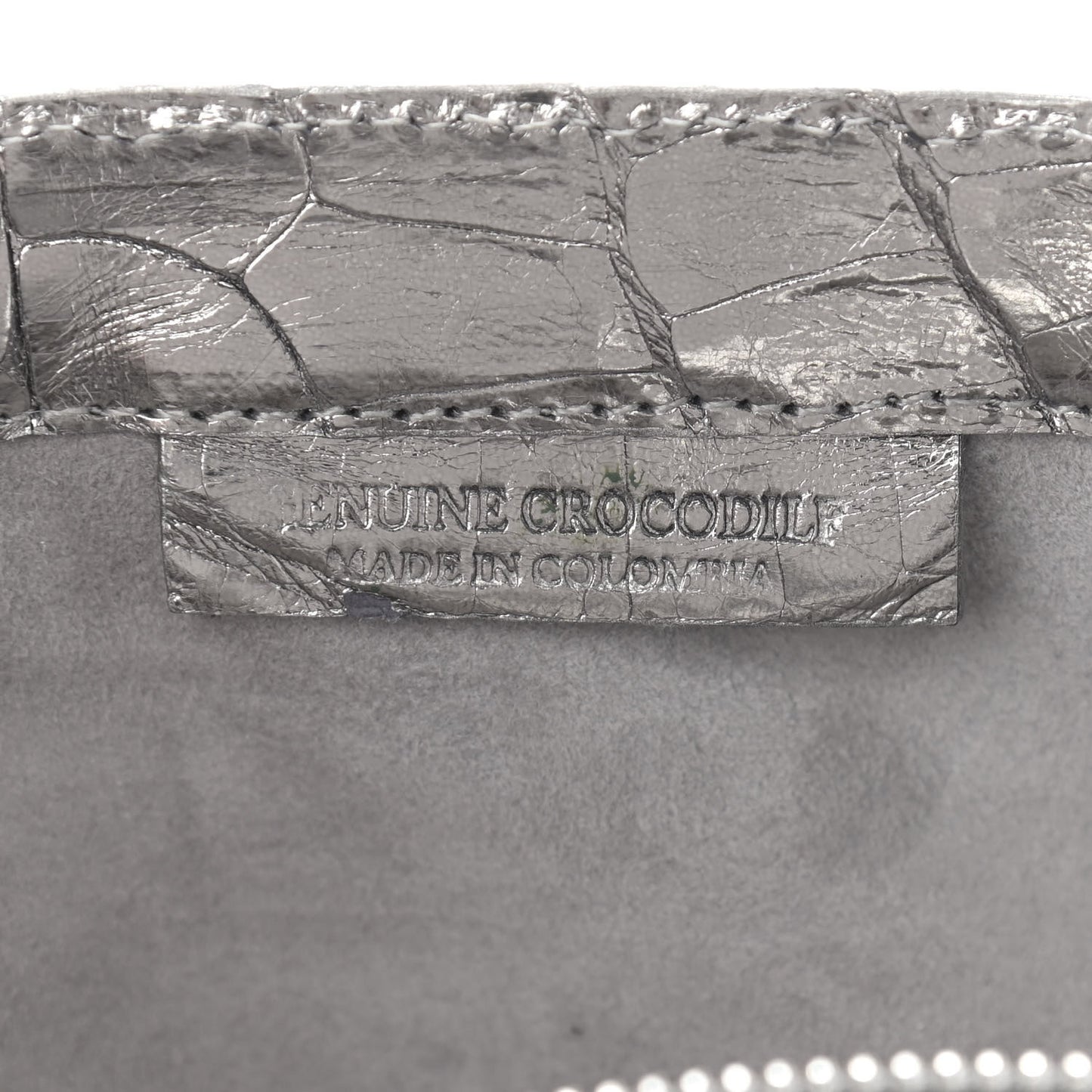 Metallic Crocodile Clutch Silver