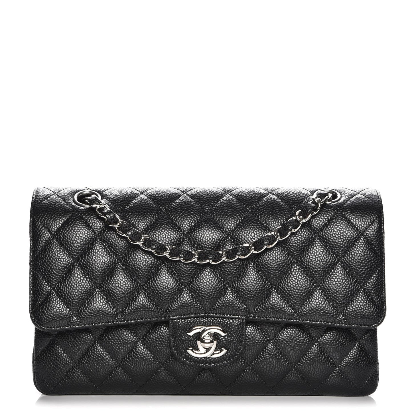 Caviar Quilted Medium Double Flap Black