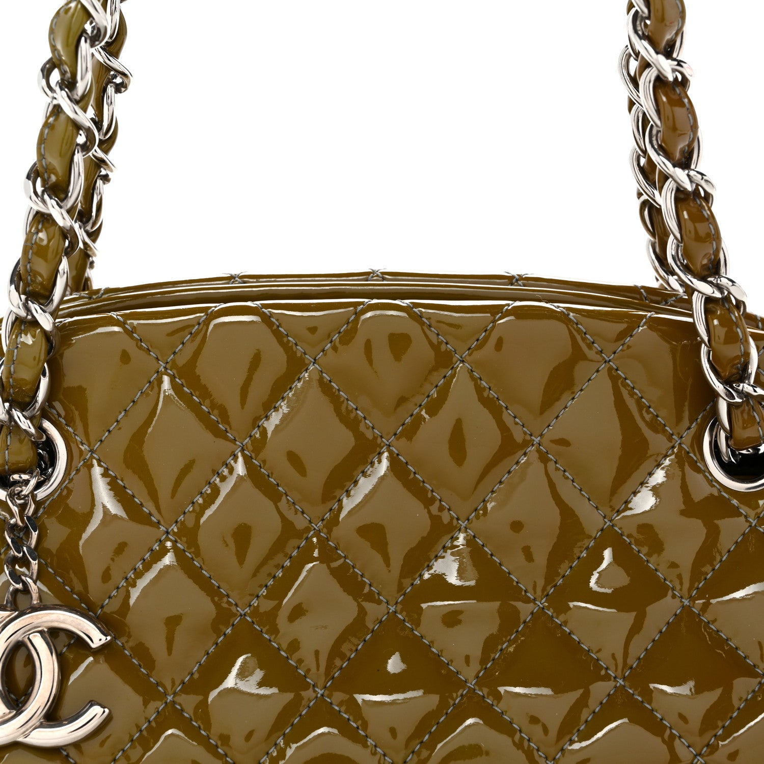 Chanel Patent Quilted Small Just Mademoiselle Light Khaki 8 of 10