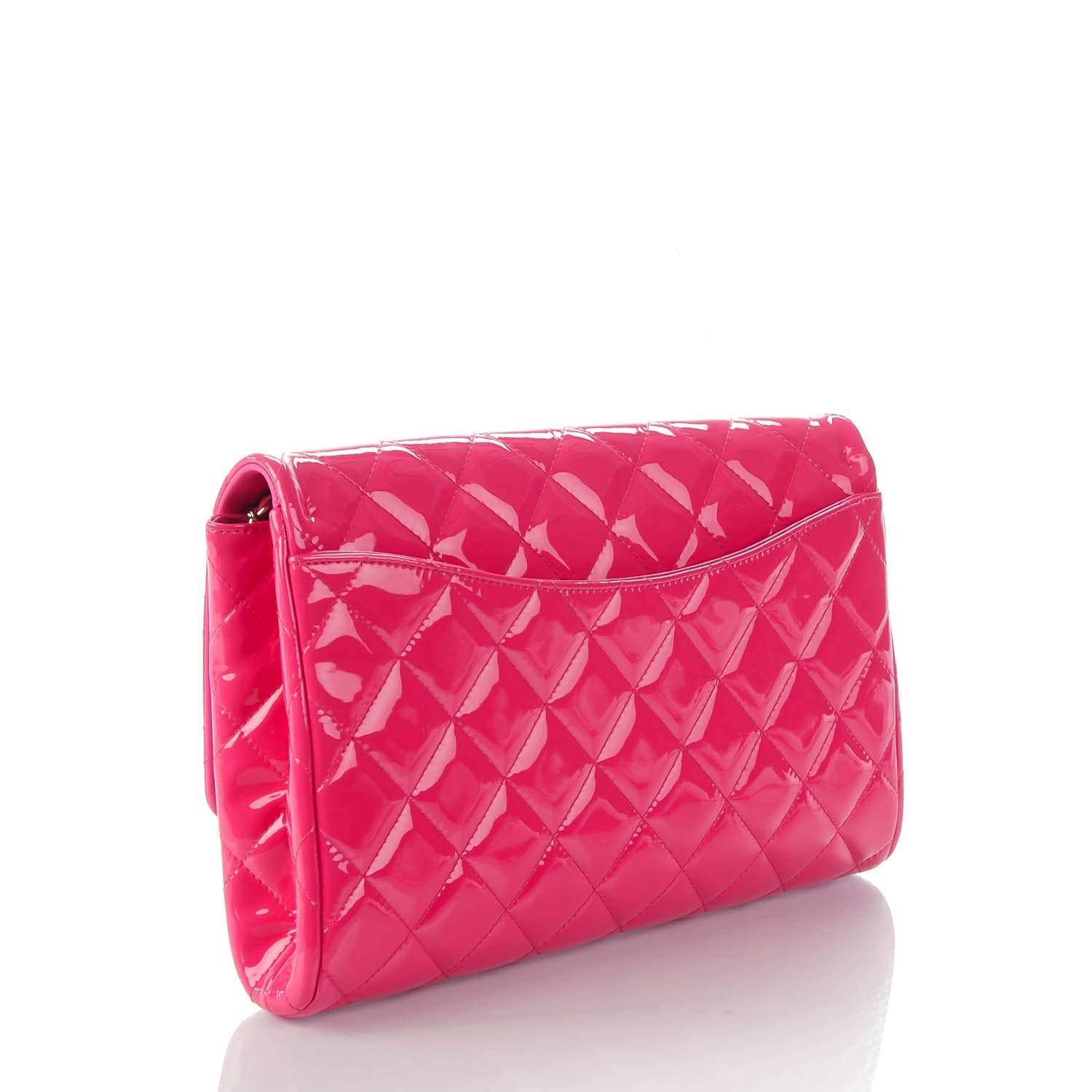 Chanel Patent Calfskin Quilted Clutch With Chain Flap Fuchsia 3 of 8