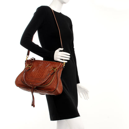 Chloe Calfskin Crocodile Embossed Medium Marcie Satchel Mahogany 2 of 13