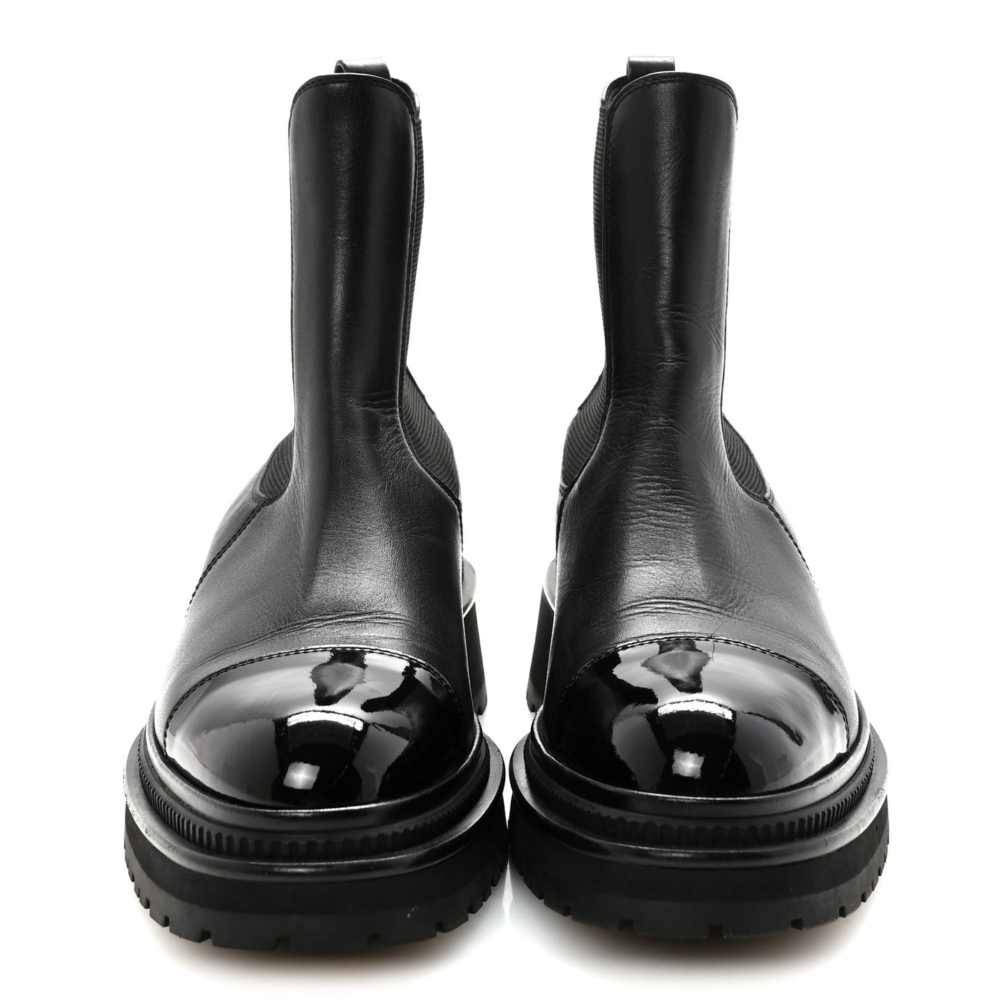 Calfskin Patent Cap Toe Ankle Boots 39.5 Black