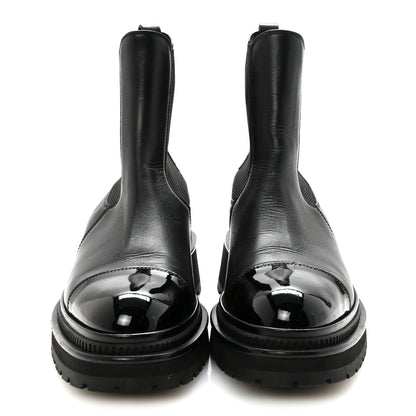 Chanel Calfskin Patent Cap Toe Ankle Boots 39.5 Black 3 of 9
