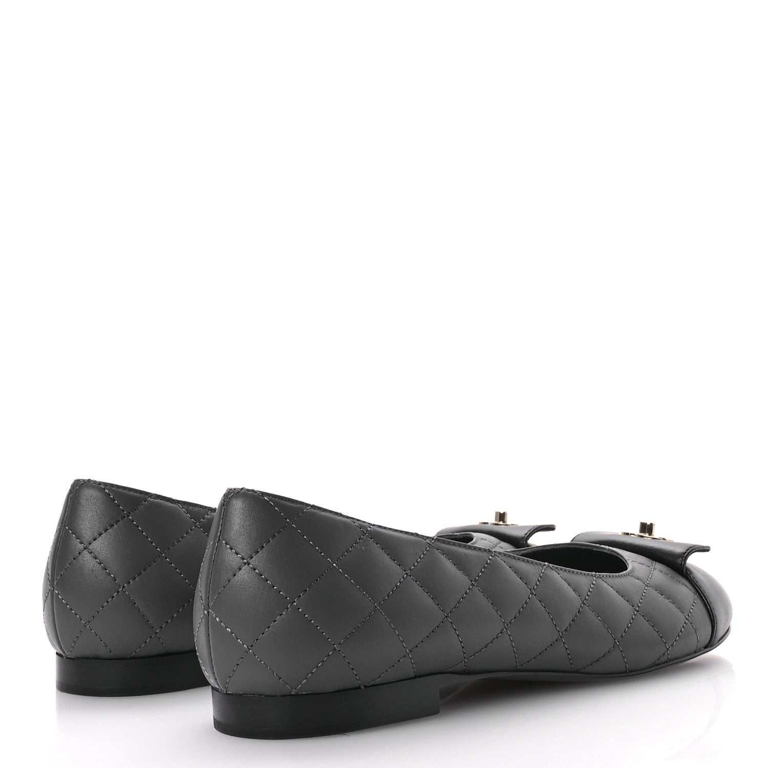 Chanel Calfskin Lambskin Quilted CC Ballerina Flats 37.5 Grey Black 5 of 10