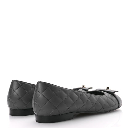 Chanel Calfskin Lambskin Quilted CC Ballerina Flats 37.5 Grey Black 5 of 10