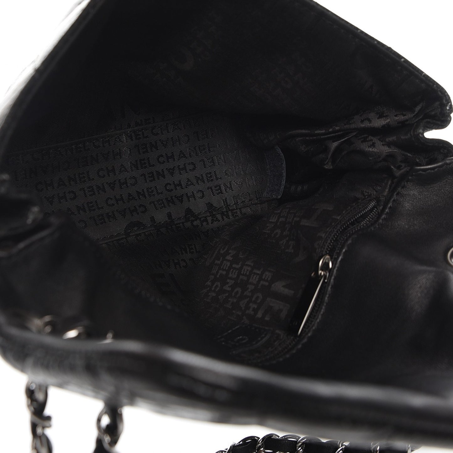 Glazed Crackled Calfskin Mademoiselle Flap Black