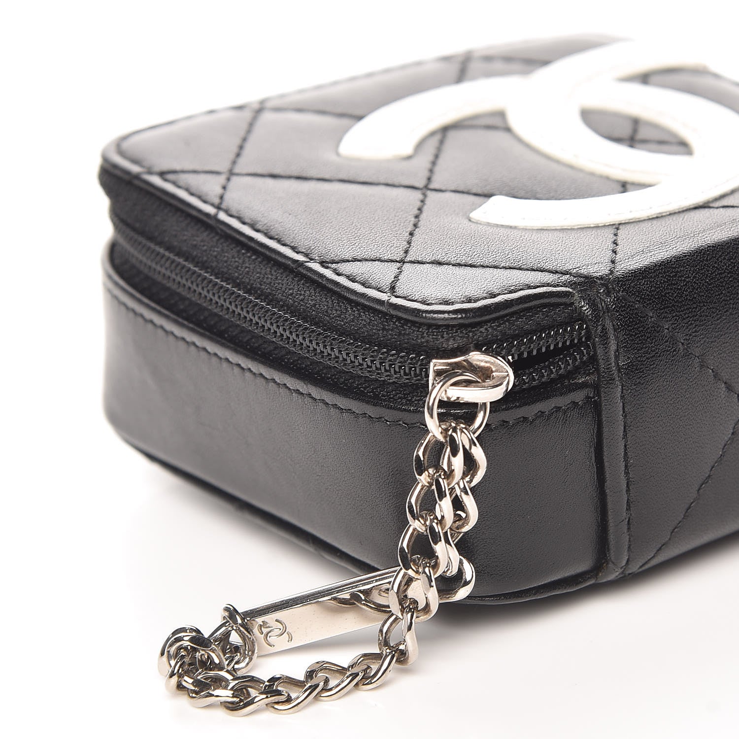 Chanel Calfskin Quilted Cambon Zip Around Makeup Pouch Black White 10 of 13