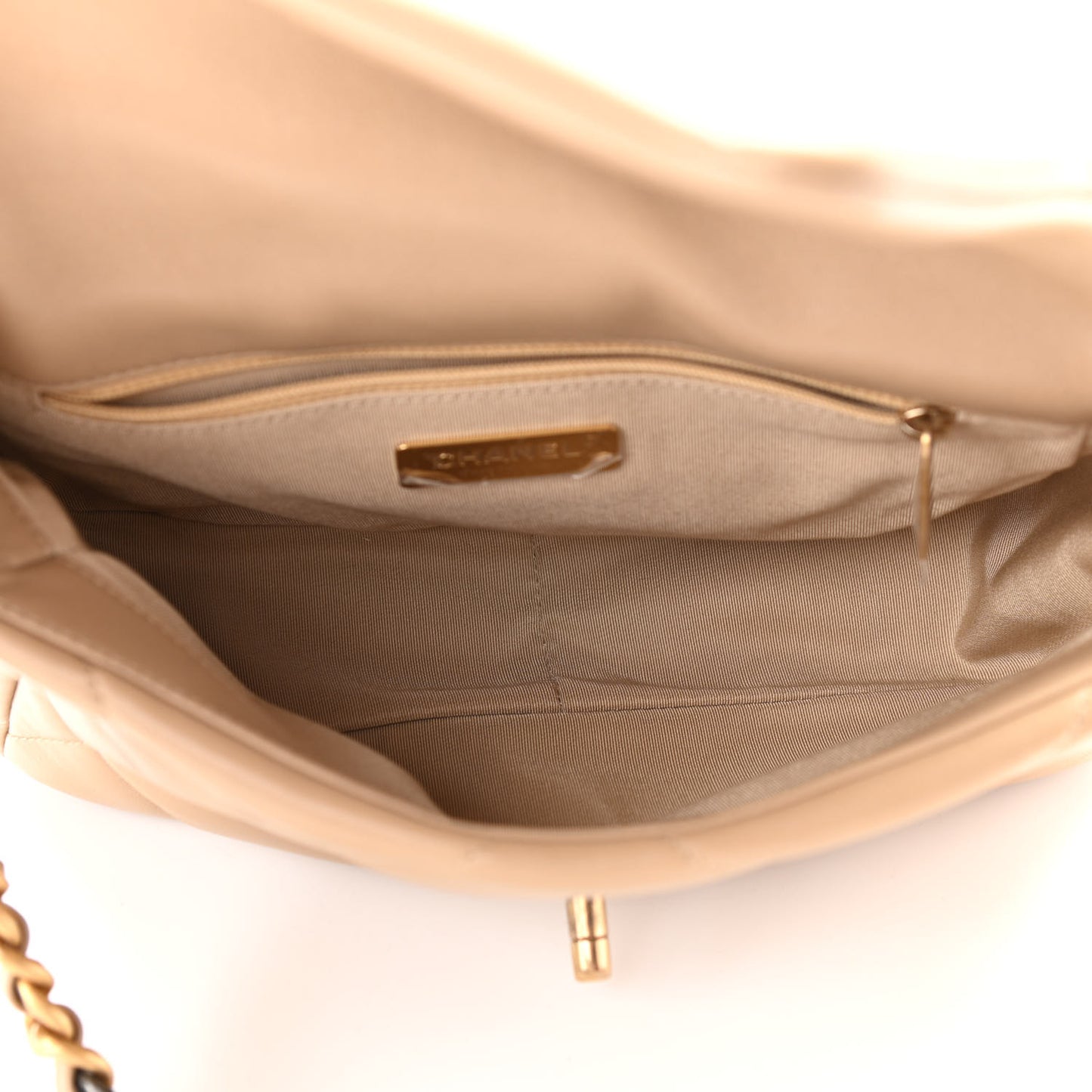 Lambskin Quilted Medium Chanel 19 Flap Dark Beige