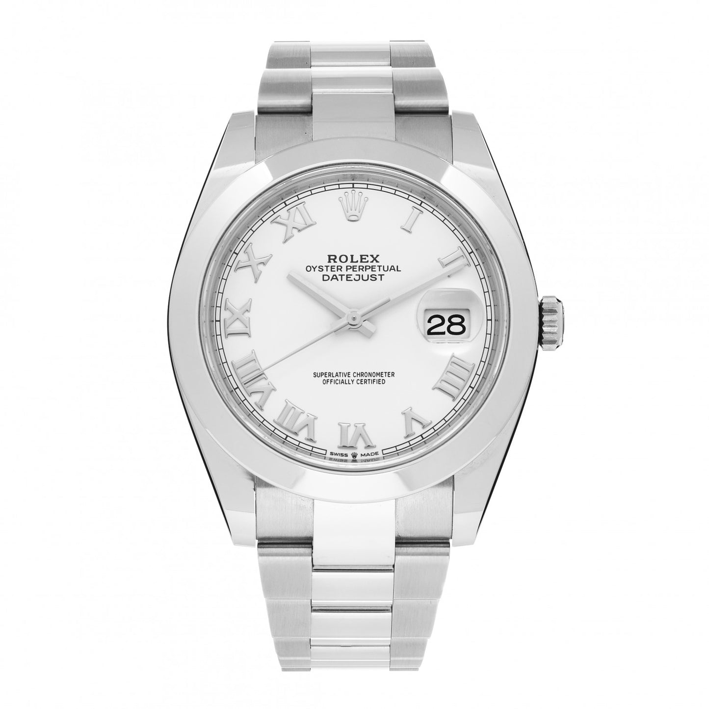 Stainless Steel 41mm Oyster Perpetual Datejust Watch White Roman 126300
