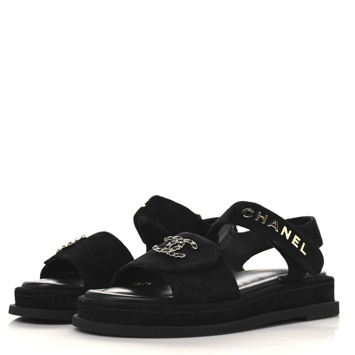 Suede Calfskin Dad Sandals 39 Black