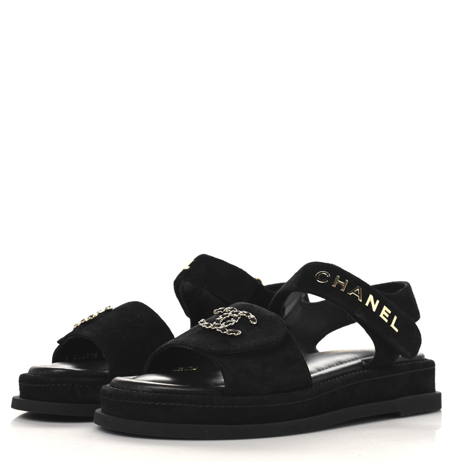 Chanel Suede Calfskin Dad Sandals 39 Black 4 of 9