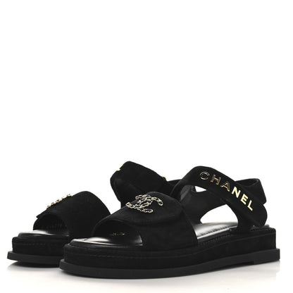 Chanel Suede Calfskin Dad Sandals 39 Black 4 of 9