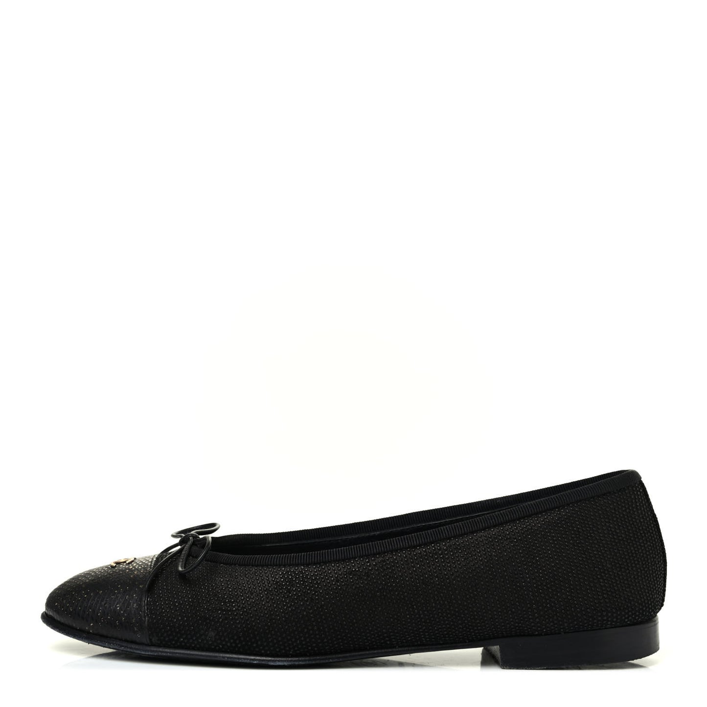 Snakeskin Embossed Calfskin Cap Toe Ballerina Flats 38.5 Black