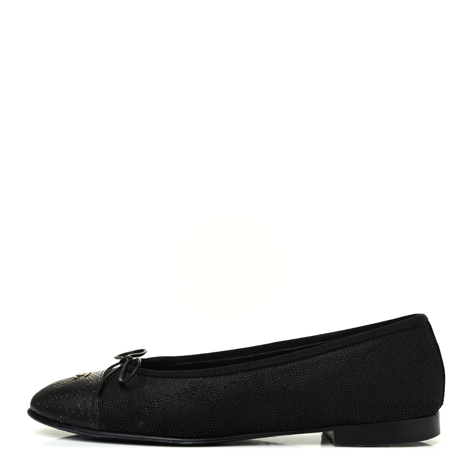 Chanel Snakeskin Embossed Calfskin Cap Toe Ballerina Flats 38.5 Black 1 of 4