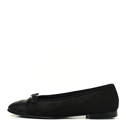 Chanel Snakeskin Embossed Calfskin Cap Toe Ballerina Flats 38.5 Black 1 of 4