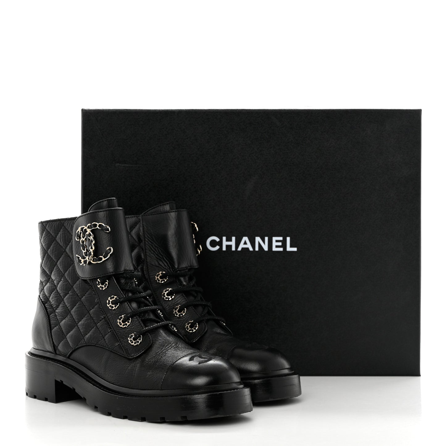 Shiny Goatskin Calfskin Quilted Lace Up Combat Boots 38 Black