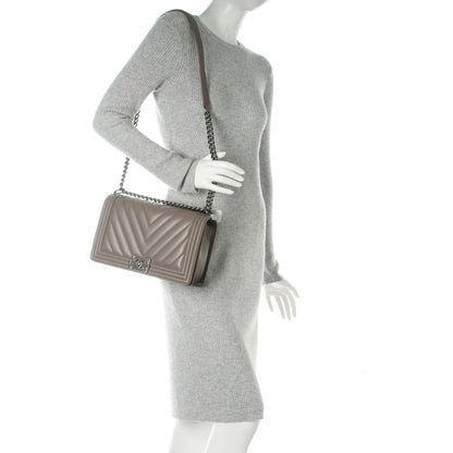 Chanel Calfskin Chevron New Medium Boy Flap Grey 2 of 7