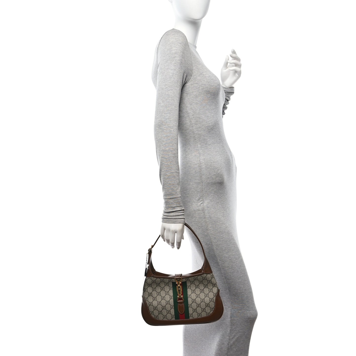 GG Supreme Monogram Azalea Calfskin Web Small Jackie 1961 Hobo Beige Ebony Brown Sugar