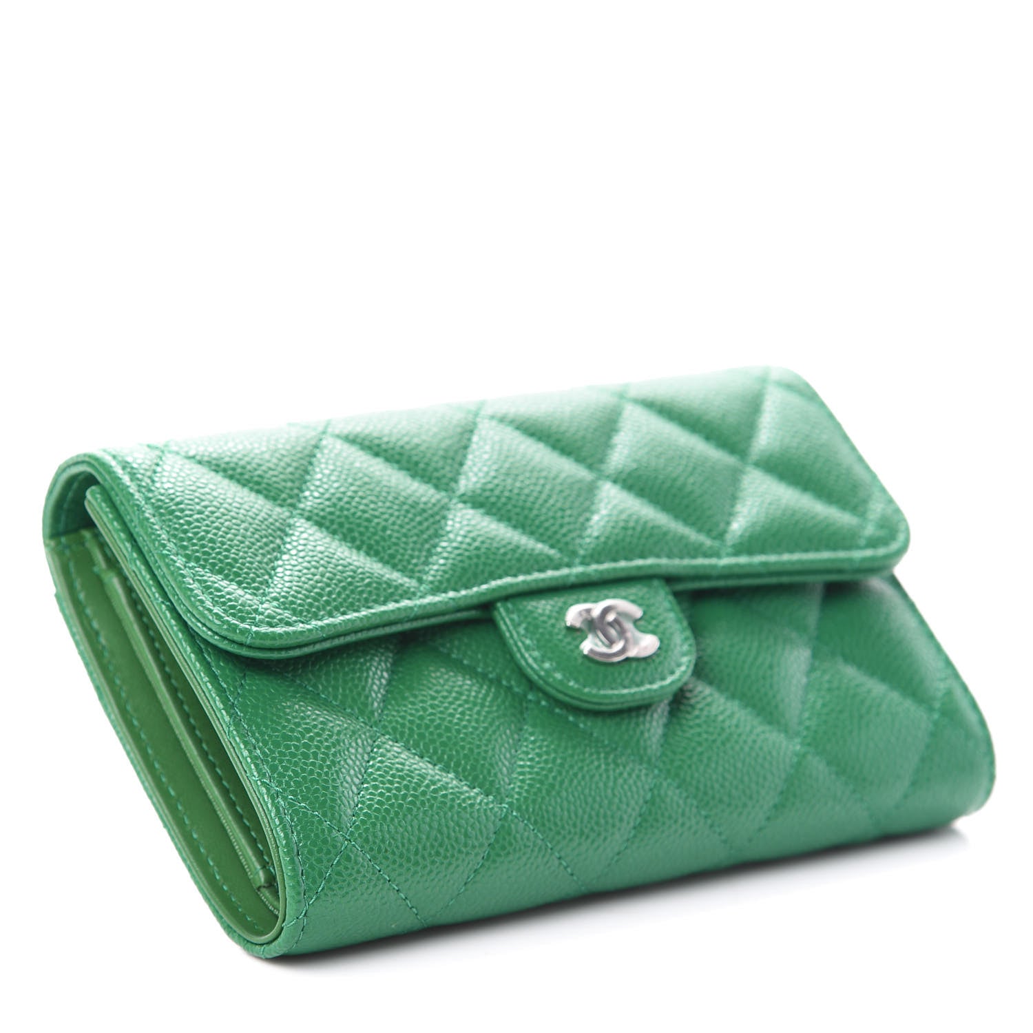 Chanel Metallic Caviar Quilted Medium Flap Wallet Green 4 of 7