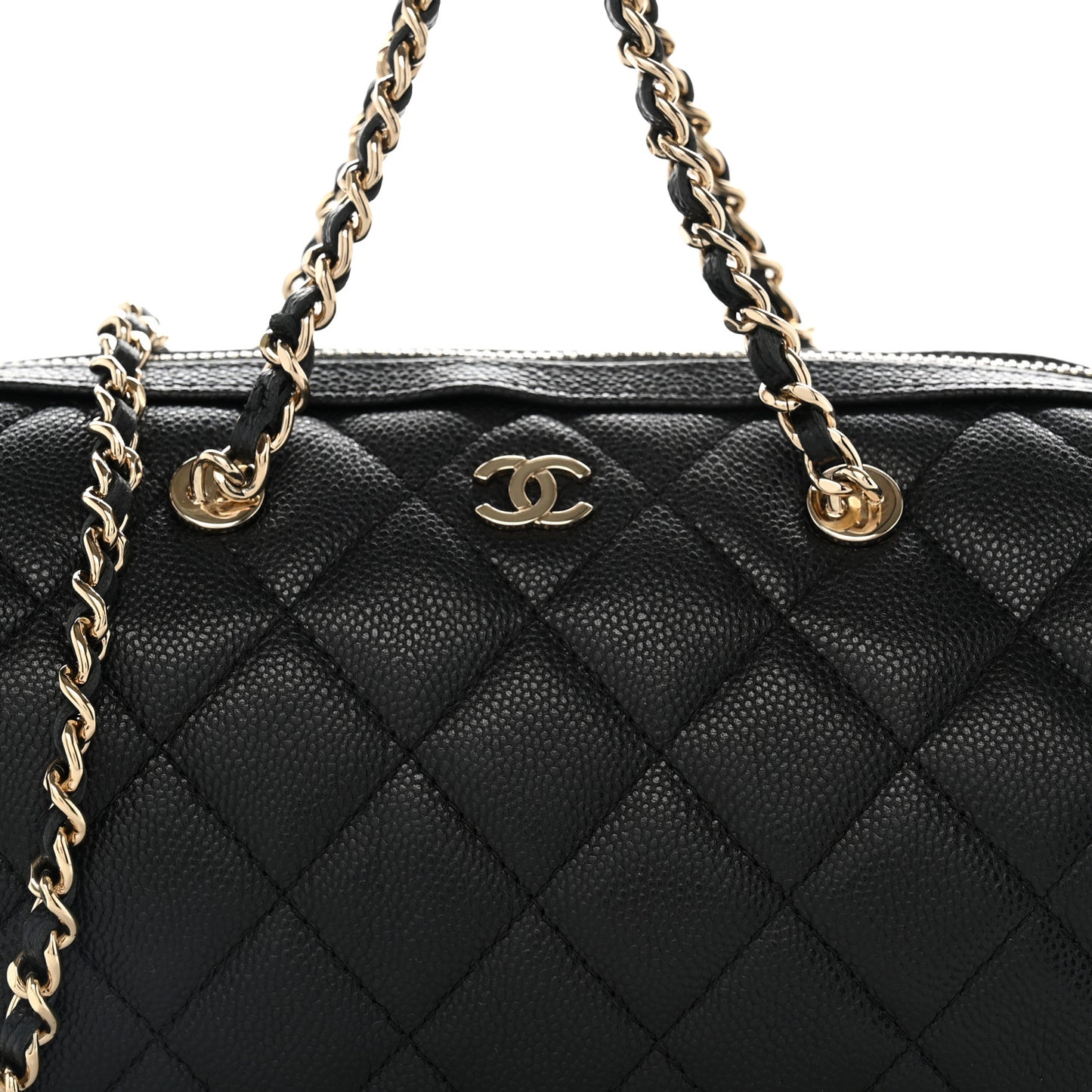 Caviar Quilted Barrel Clutch With Chain Black