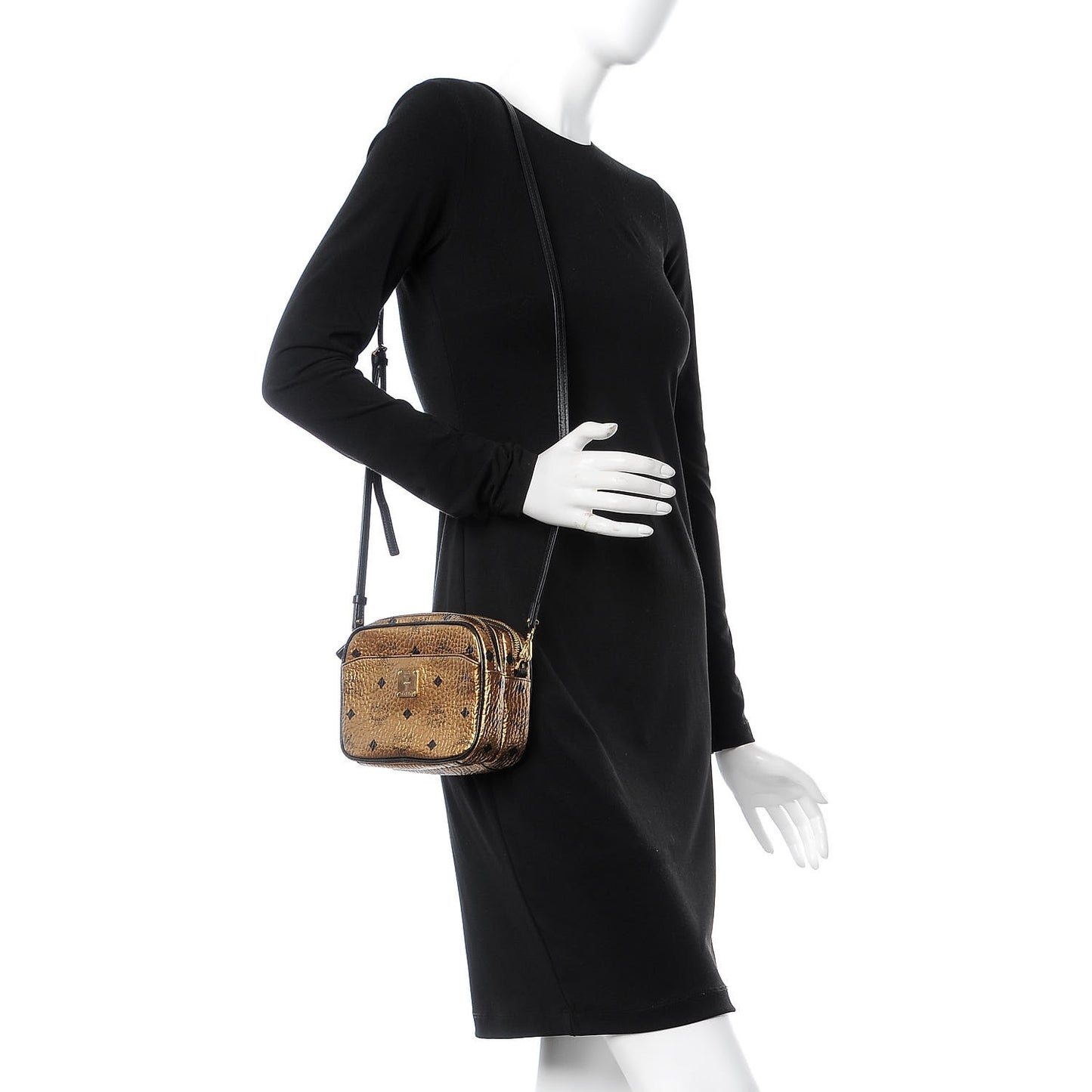 Metallic Visetos Camera Crossbody Bag Gold
