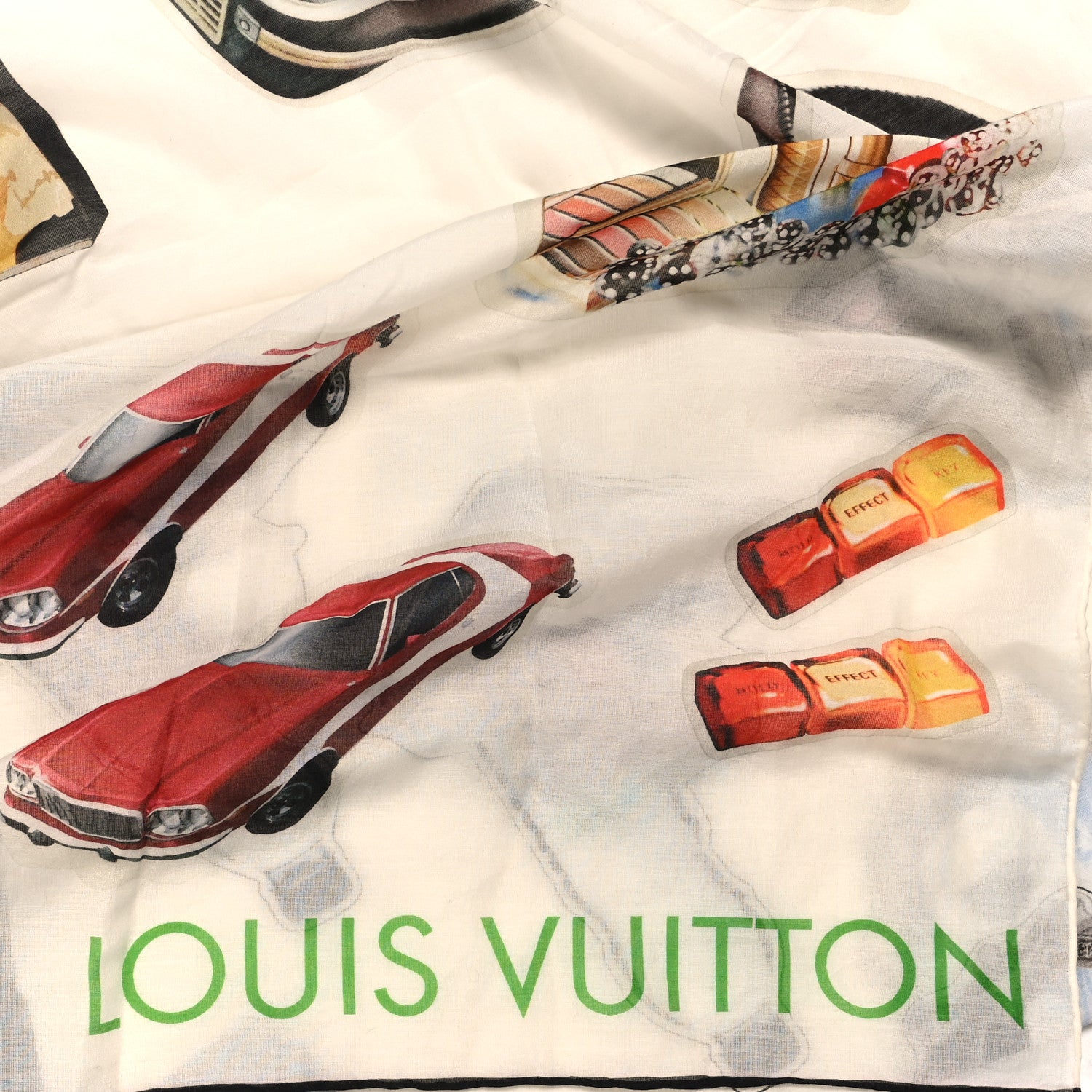 Louis Vuitton Cotton Silk Stickers Animation Stole White 3 of 3
