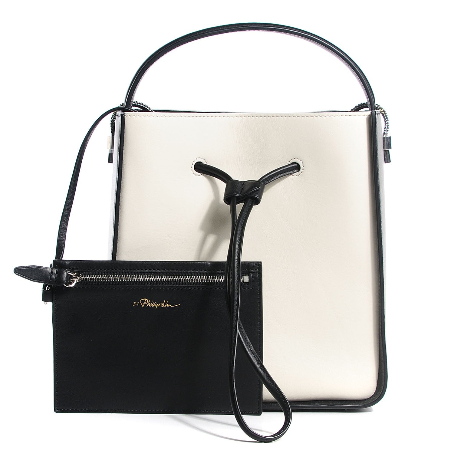 3.1 Phillip Lim 3.1 Smooth Calfskin Bi-Color Small Soleil Bucket Bag Off White Black 10 of 10