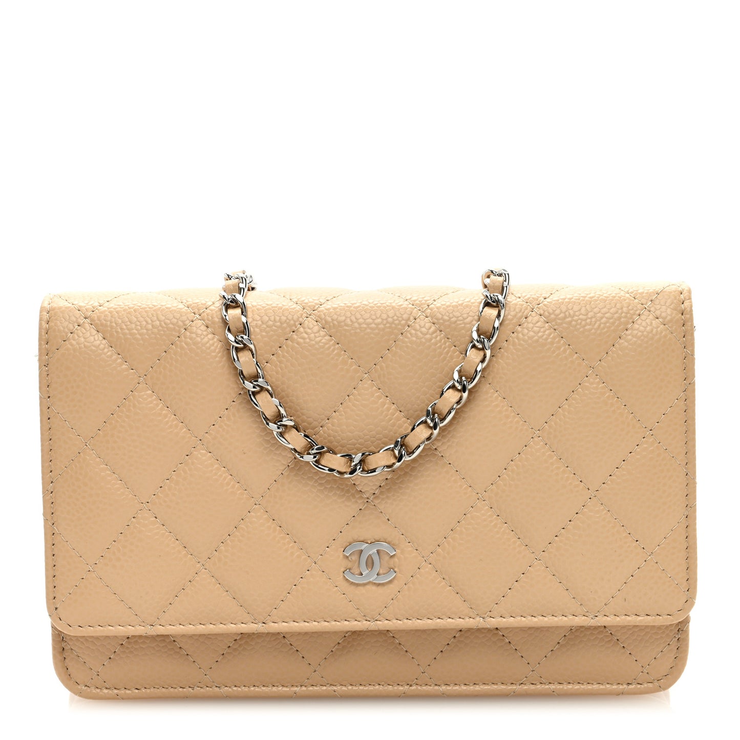 Caviar Quilted Wallet On Chain WOC Beige