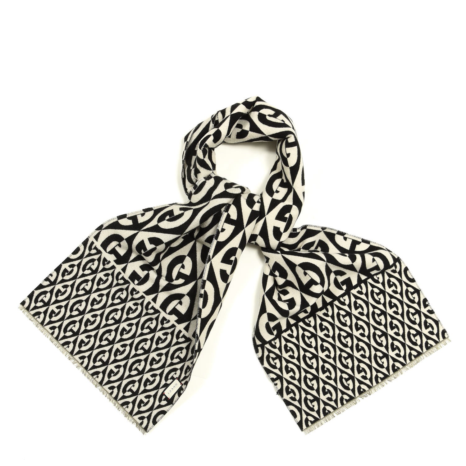 Gucci Wool Cotton Jacquard G Rhombus Scarf Black Ivory 1 of 4