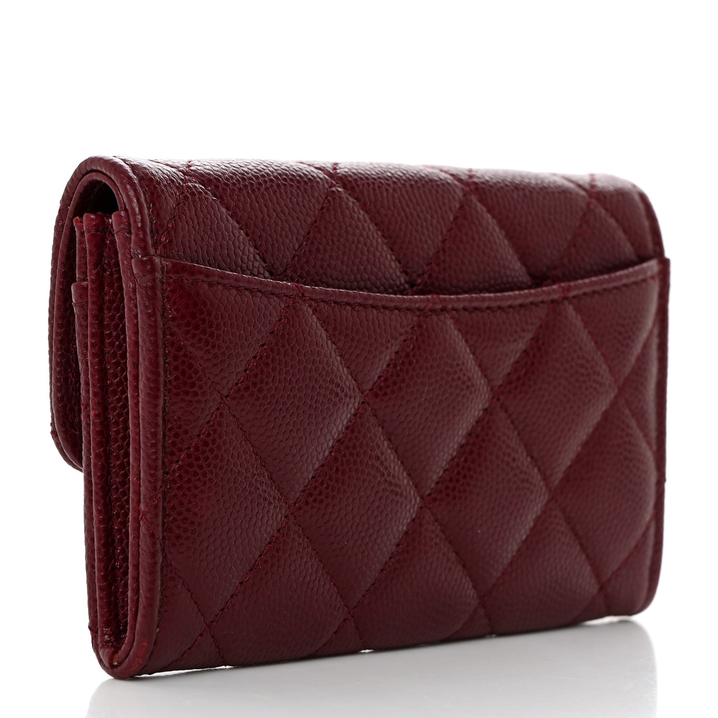 Caviar Quilted Flap Card Holder Wallet Burgundy