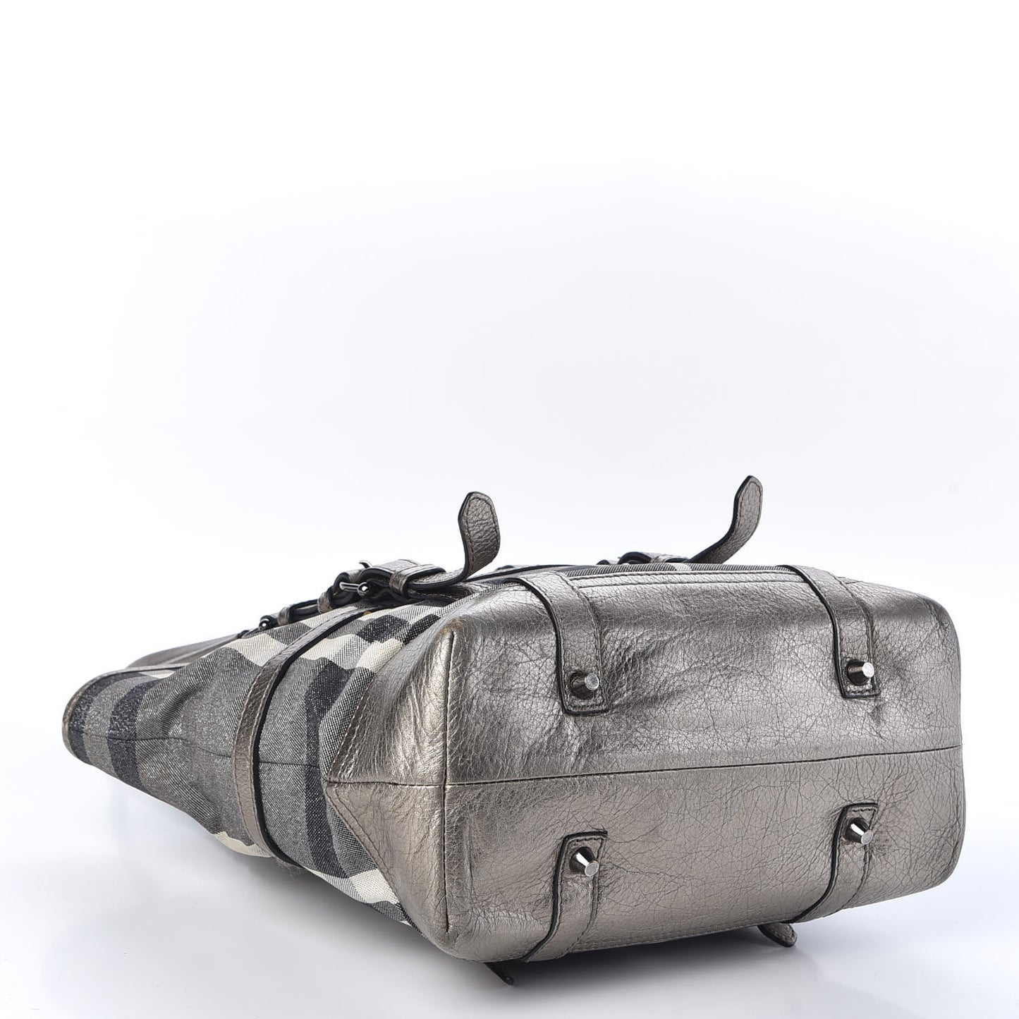 Metallic Calfskin House Check Tote Pewter