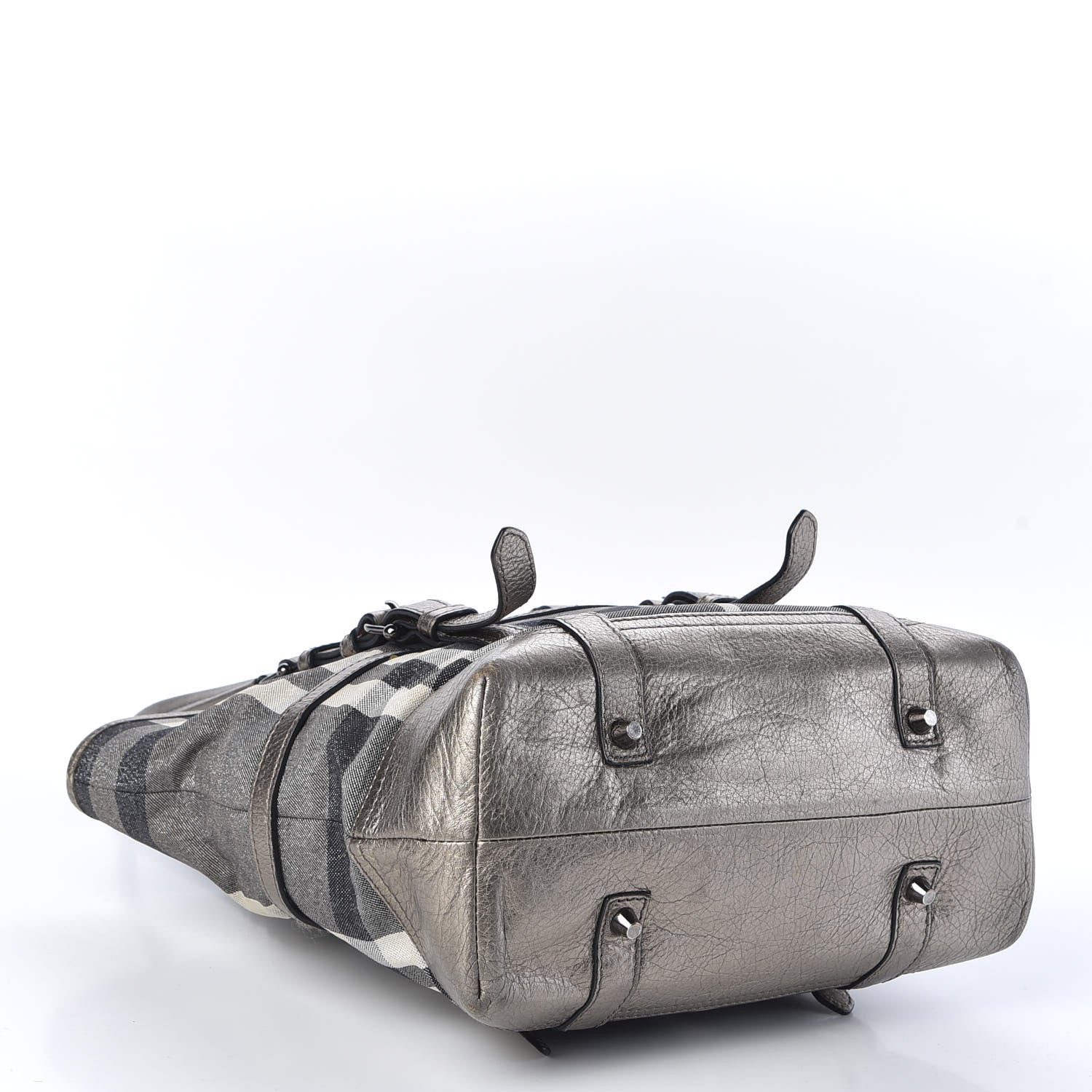 Burberry Metallic Calfskin House Check Tote Pewter 3 of 9