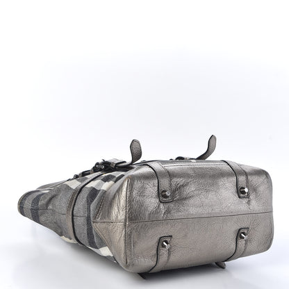 Burberry Metallic Calfskin House Check Tote Pewter 3 of 9