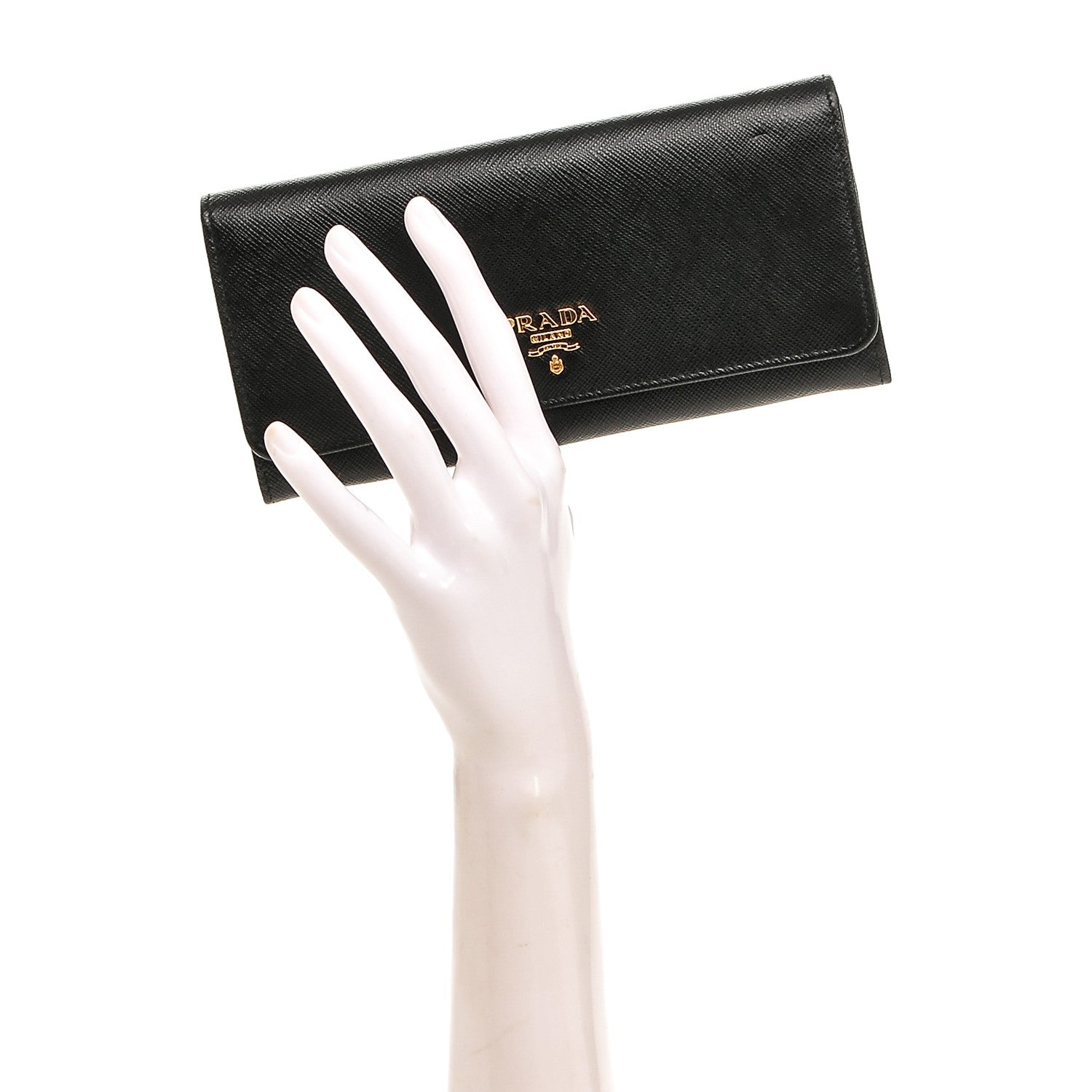 Prada Saffiano Metal Continental Flap Wallet Nero Black 2 of 7