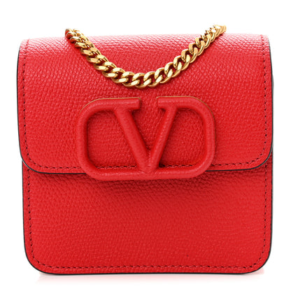Valentino Garavani Grainy Calfskin VLogo Compact Wallet with Chain Rouge Pur 1 of 9