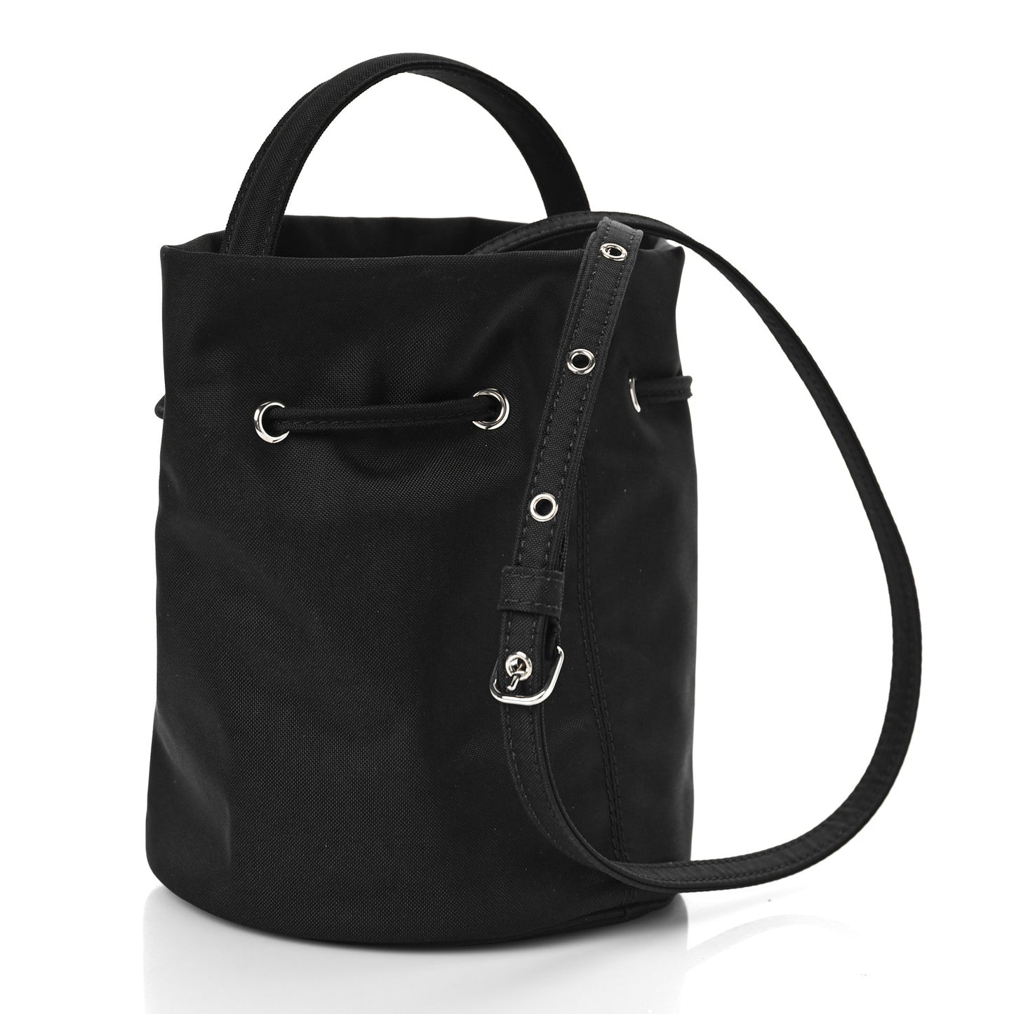 Recycled Sport Nylon Logo Embroidered Wheel Drawstring Bucket Bag Black Pink