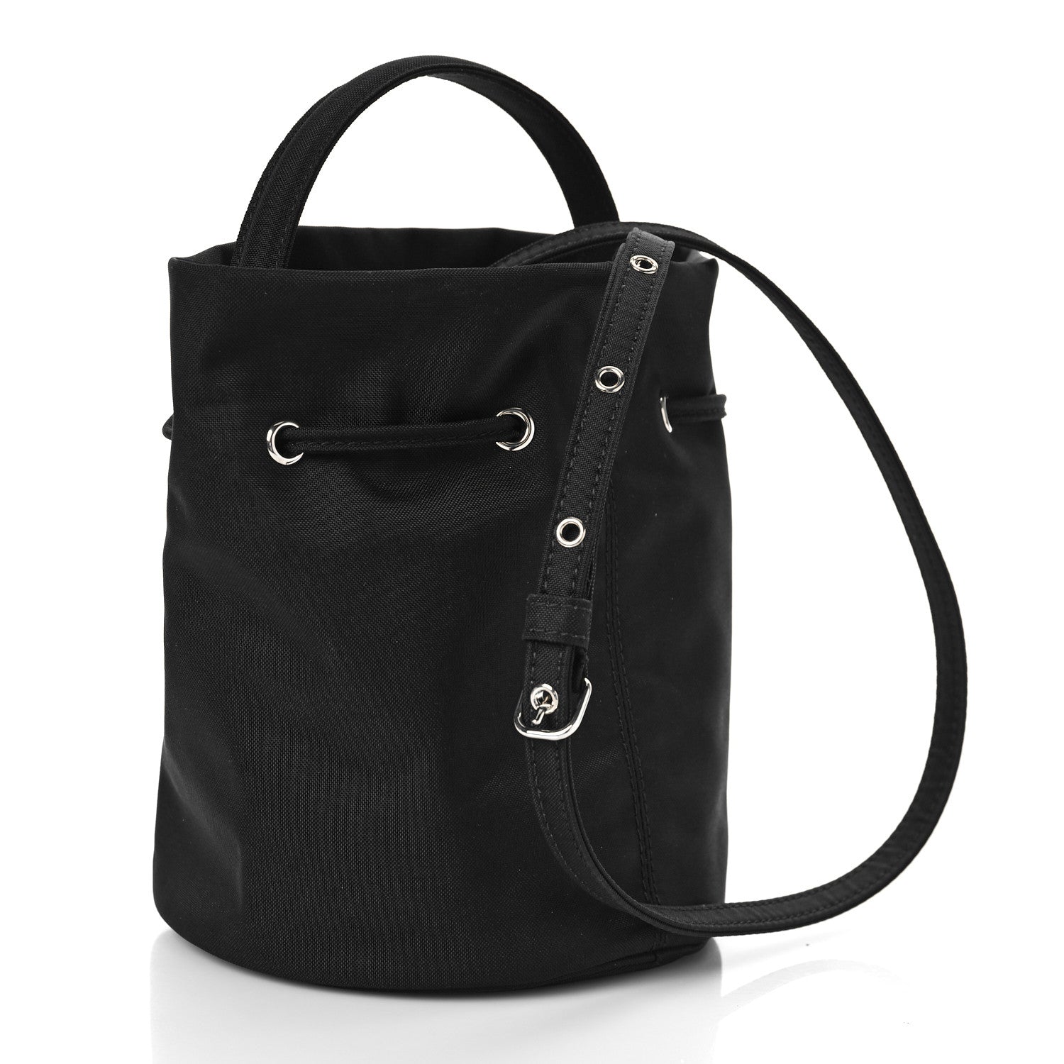 Balenciaga Recycled Sport Nylon Logo Embroidered Wheel Drawstring Bucket Bag Black Pink 2 of 7