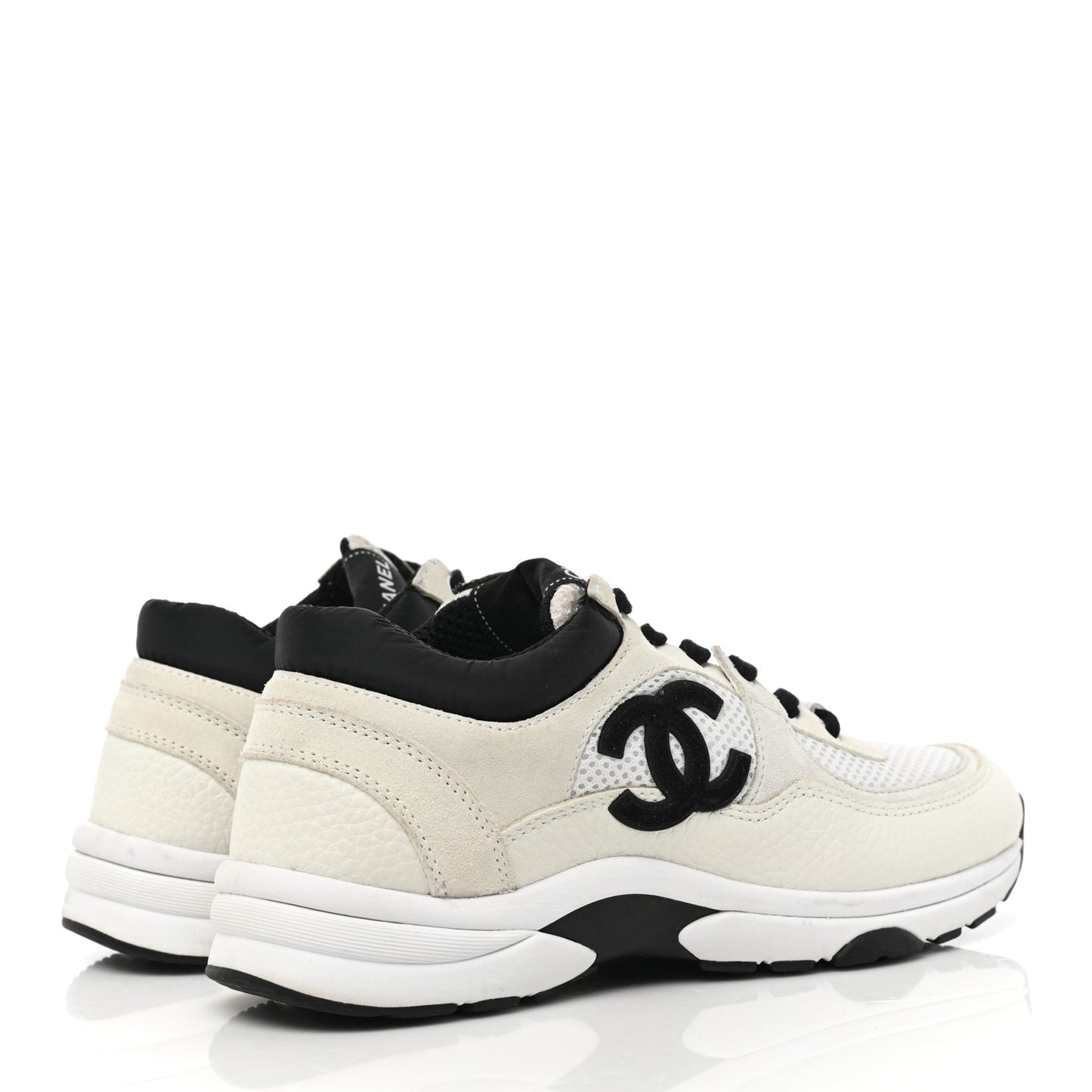 Mesh Suede Grained Calfskin Womens CC Sneakers 38 Black White