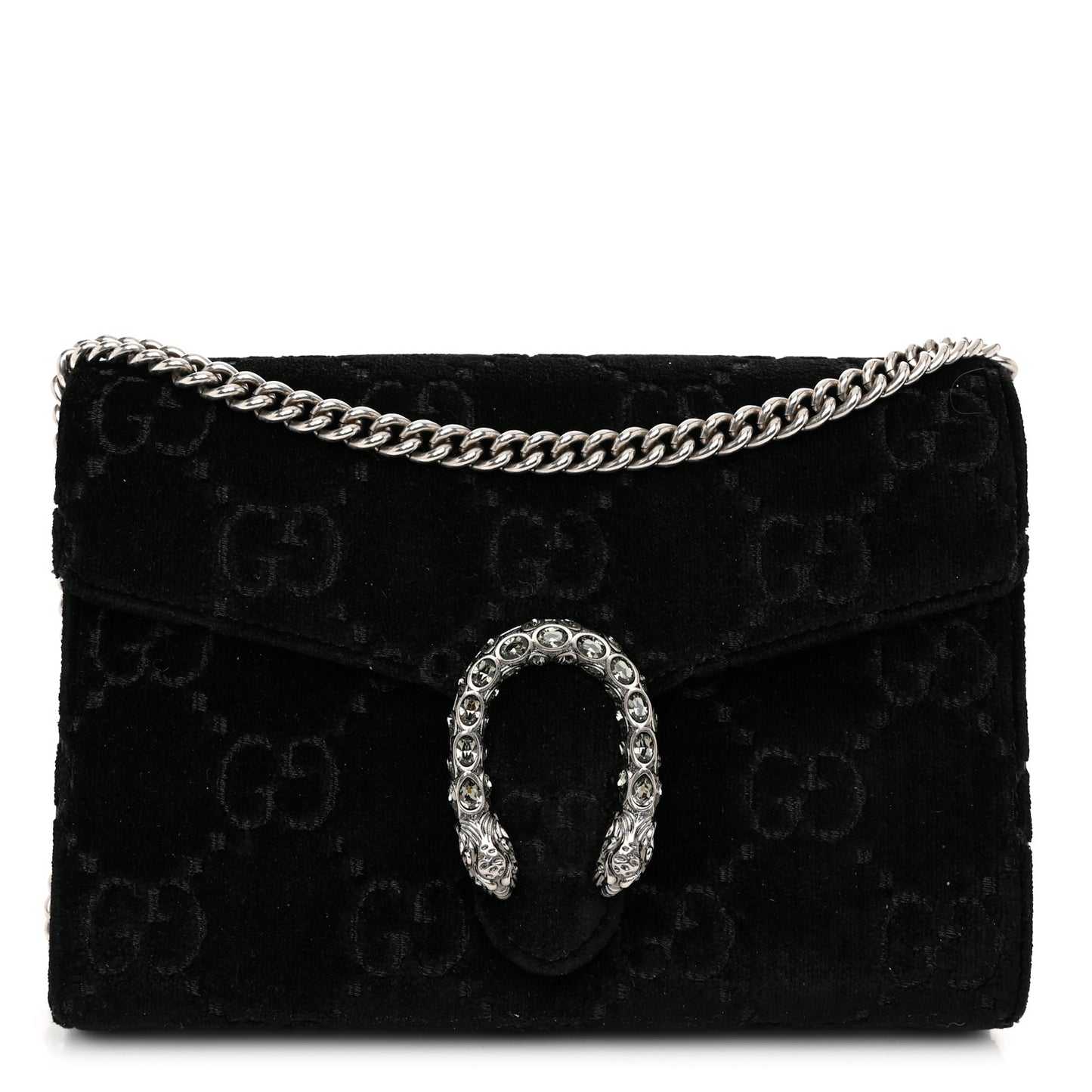 Velvet GG Monogram Mini Dionysus Chain Wallet Black
