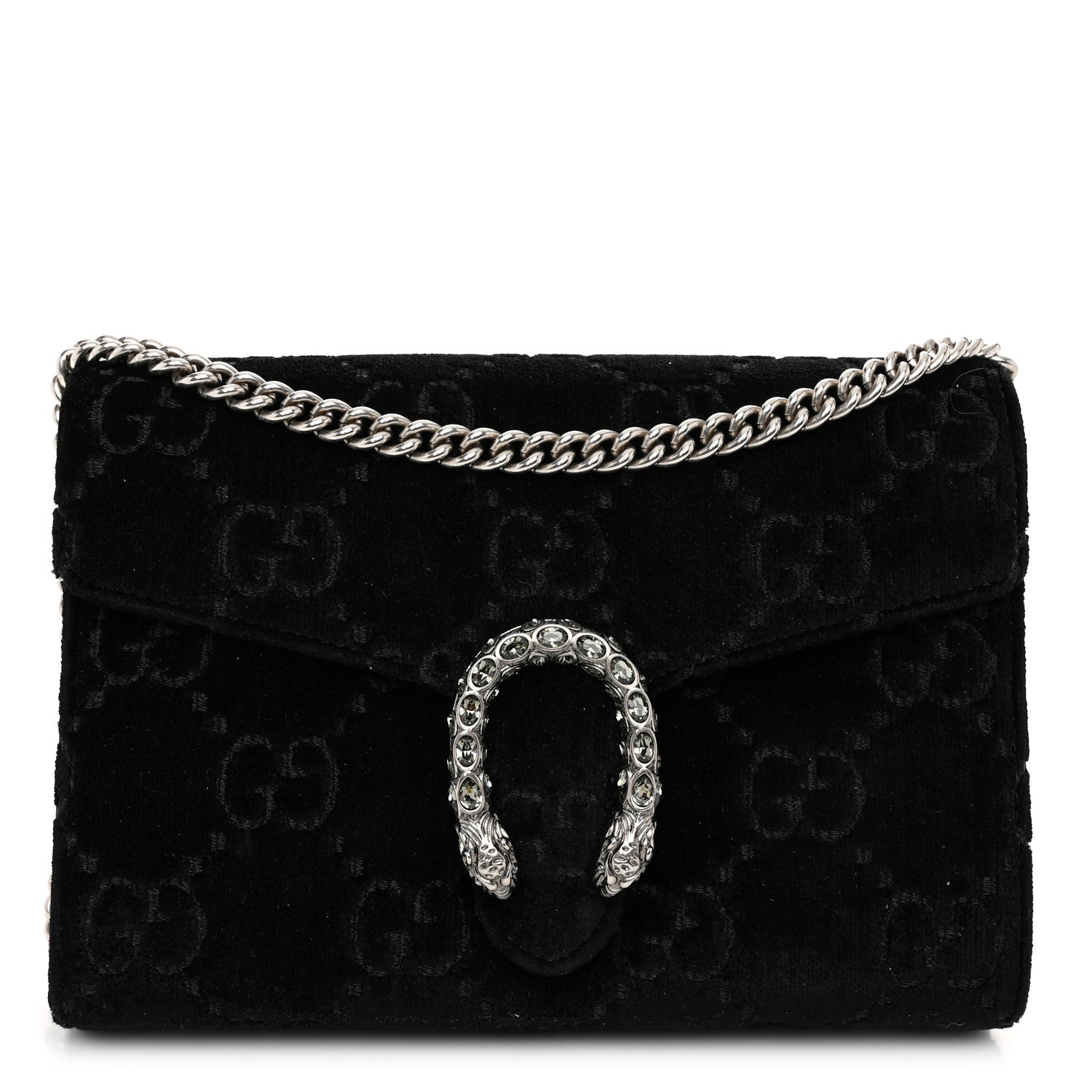 Gucci Velvet GG Monogram Mini Dionysus Chain Wallet Black 1 of 11