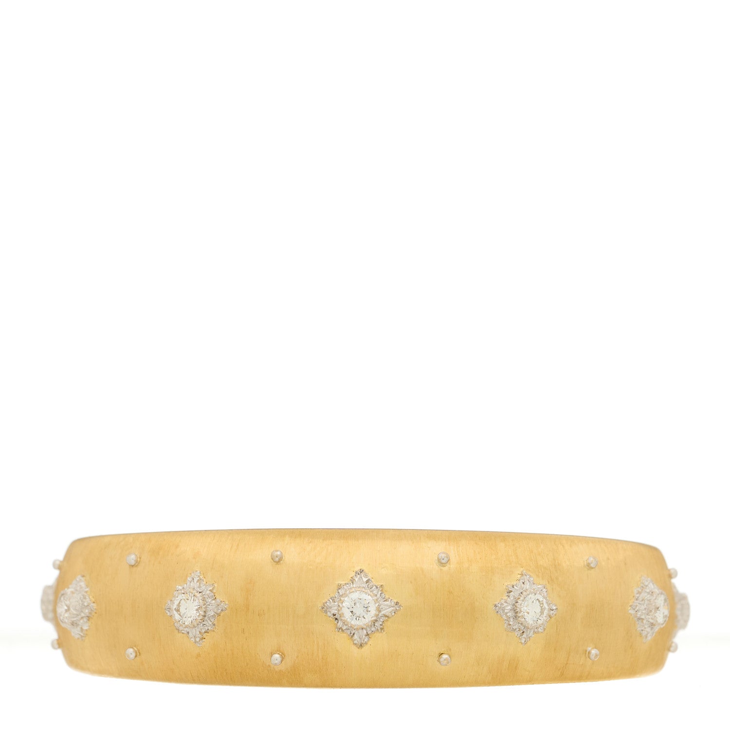 Buccellati 18K Yellow White Gold Diamond Wide Macri Cuff Bracelet 1 of 4
