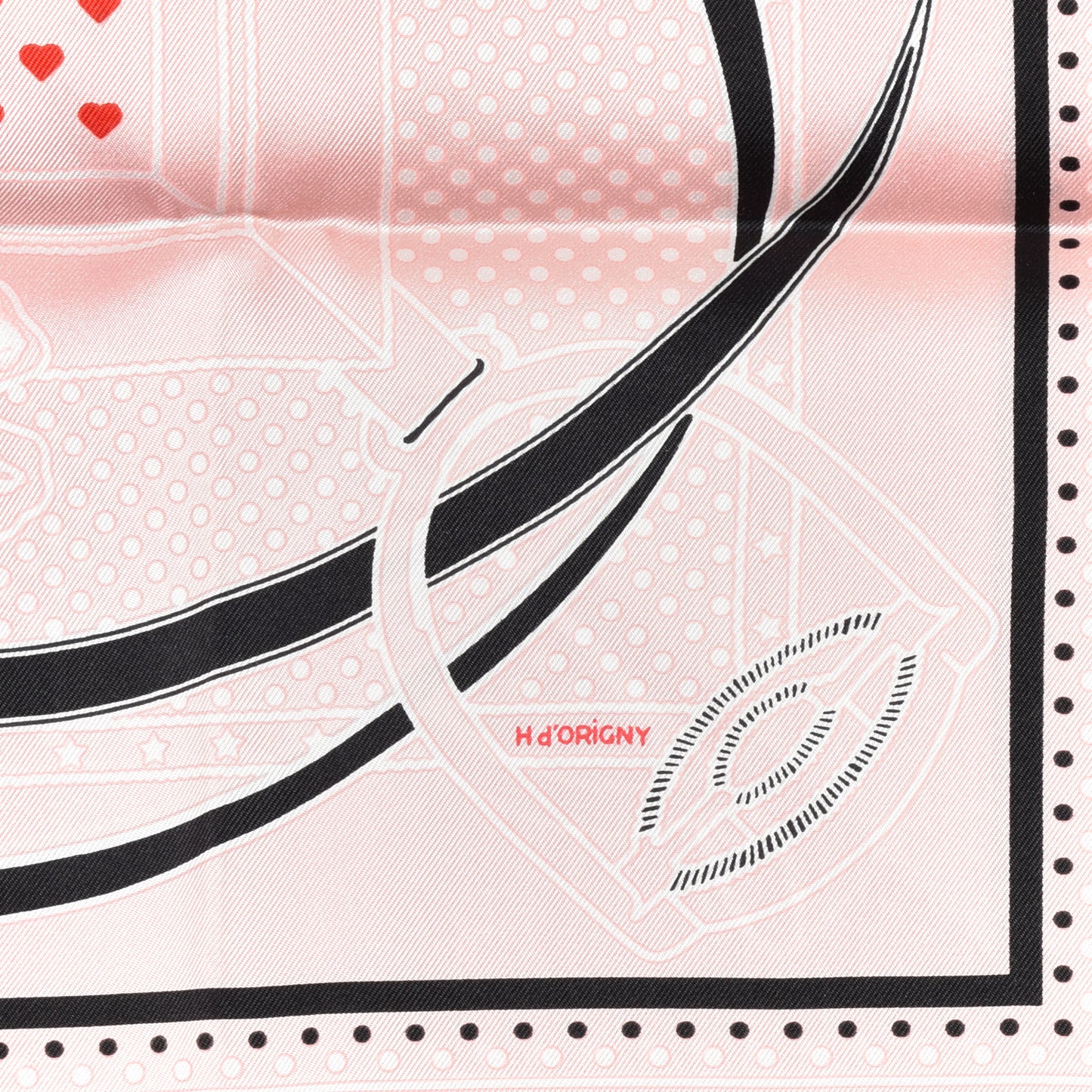 Silk Grand Manege Cut Bandana Love Scarf 70 Rouge Rose Black