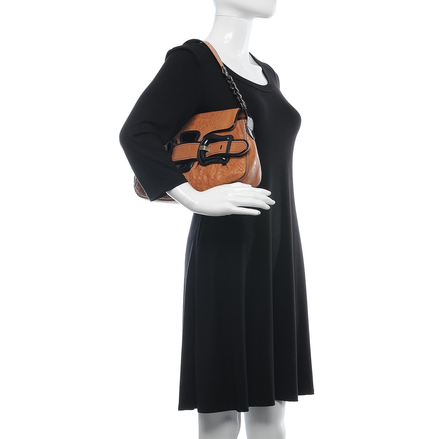 Fendi Nappa Patent B Bis Flap Bag Osso Black 2 of 17