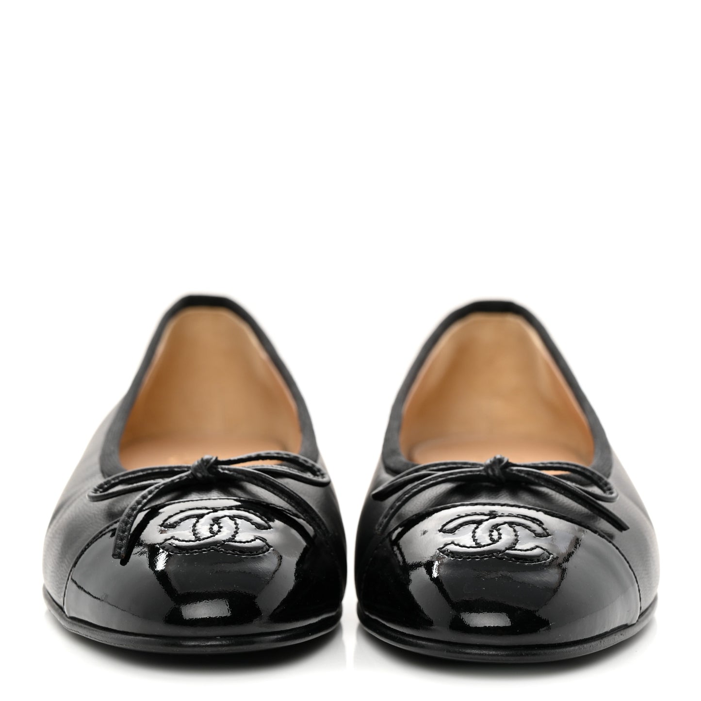 Lambskin Patent Cap Toe Ballerina Flats 37.5 Black