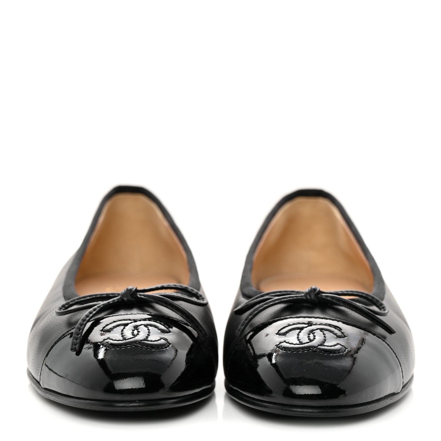 Chanel Lambskin Patent Cap Toe Ballerina Flats 37.5 Black 2 of 14