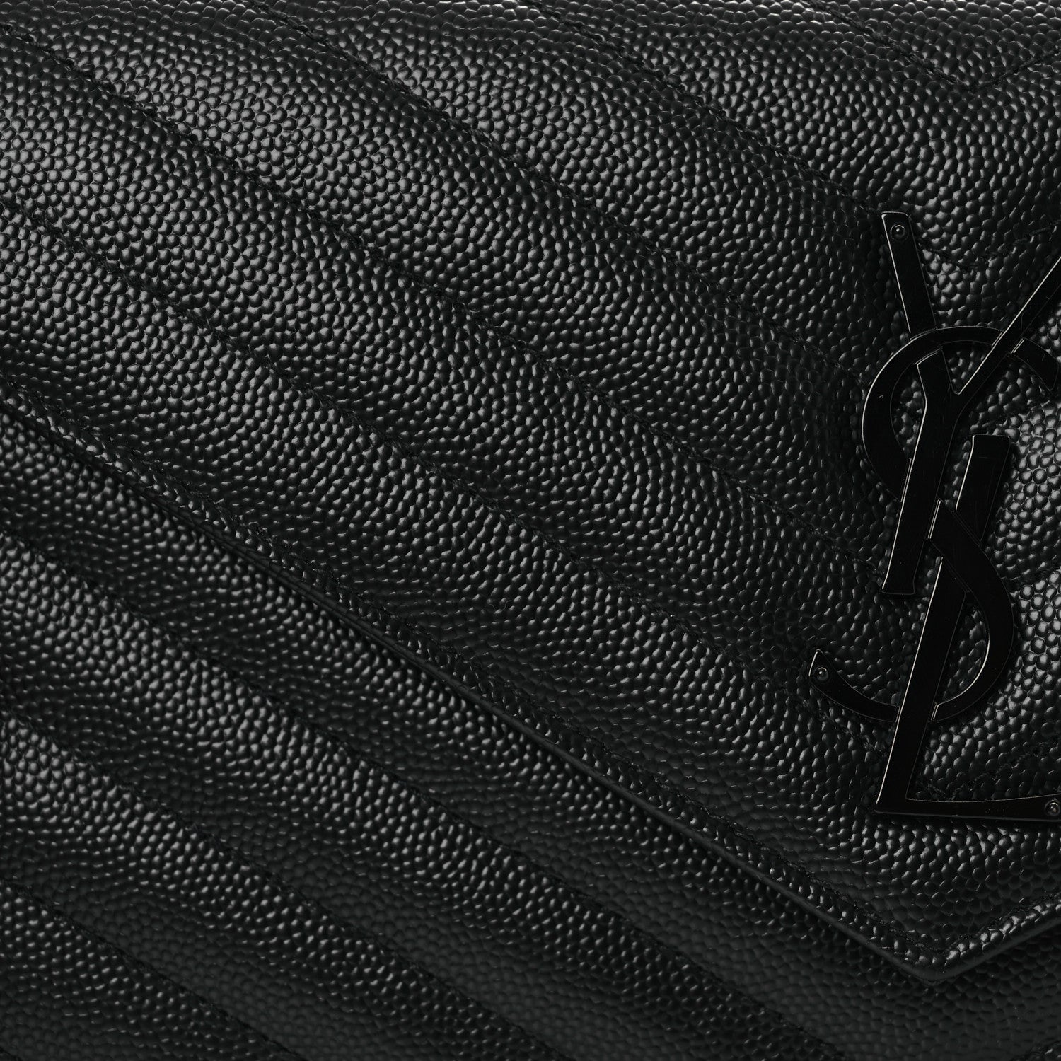 Saint Laurent Grain De Poudre Matelasse Chevron Monogram Monochrome Chain Wallet Black 10 of 13