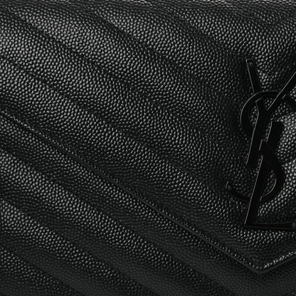Saint Laurent Grain De Poudre Matelasse Chevron Monogram Monochrome Chain Wallet Black 10 of 13