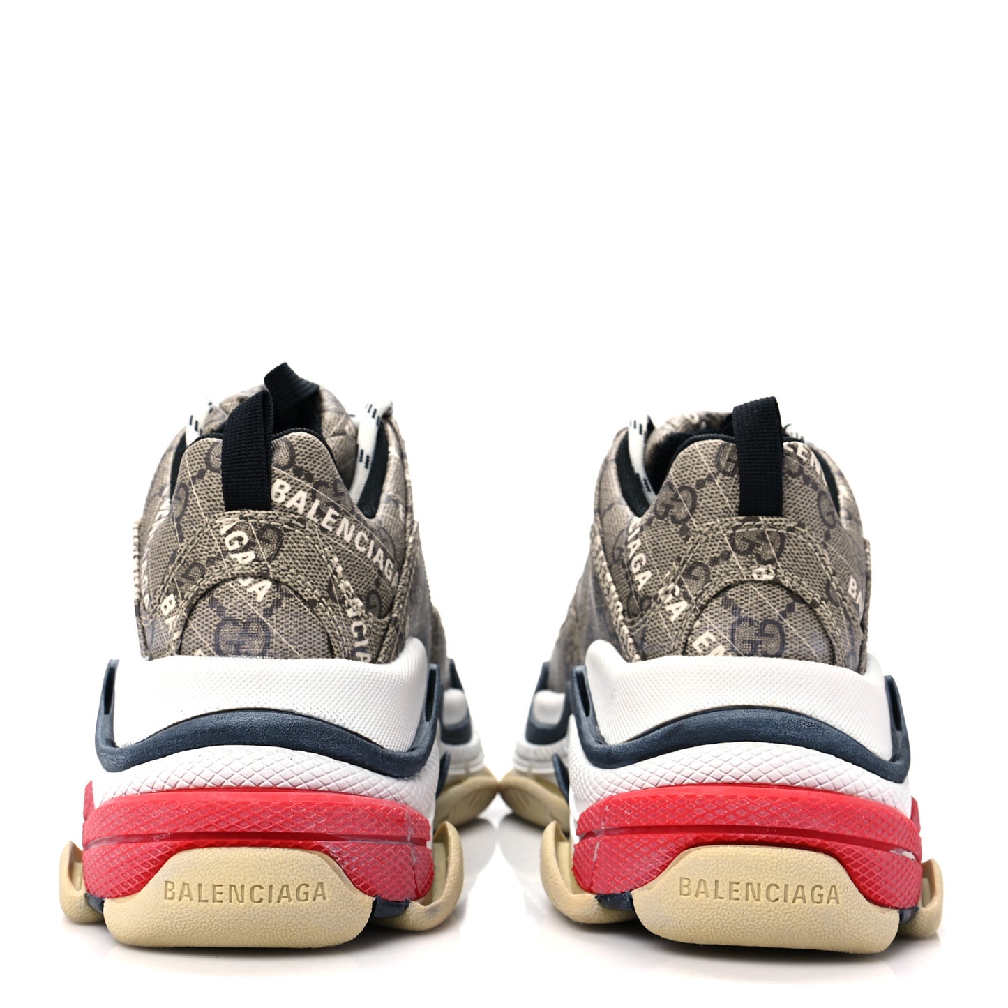 X GUCCI GG Supreme Monogram Allover Logo Mens Triple S Sneakers 36 Beige Ebony Mystic White